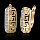 Yellow Gold Platinum Plated Earrings Hoop Huggies Zirconia Latch Back Clasp L545