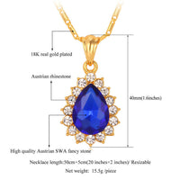 Gold Plated Necklace Pendant  Water Drop Crystal Stone Blue Women's L52