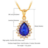 Gold Plated Necklace Pendant  Water Drop Crystal Stone Blue Women's L52