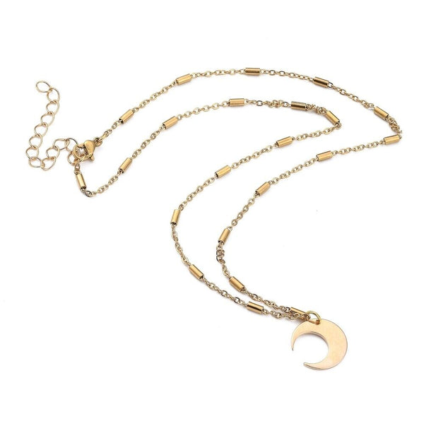 Stainless Steel Pendant Necklace Brass Moon Charm Gold 17.91 inches 45.5cm Z523