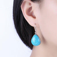 Platinum Plated Earrings Drop Dangle Kallaite Blue Fish Hook Clasp L524
