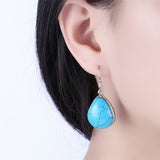 Platinum Plated Earrings Drop Dangle Kallaite Blue Fish Hook Clasp L524