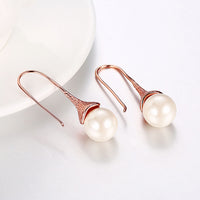 Rose Gold Plated  Earrings Threader Synthetic Pearl Fish Hook .48" L276