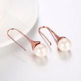 Rose Gold Plated  Earrings Threader Synthetic Pearl Fish Hook .48" L276