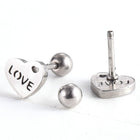 Stainless Steel Ear Plugs Ear Studs Valentine's Day Heart Word Love Silver Z352