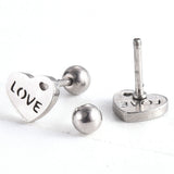 Stainless Steel Ear Plugs Ear Studs Valentine's Day Heart Word Love Silver Z352