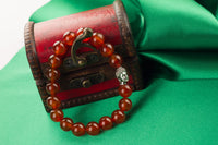 Red Gemstone Stretch Bracelets, Buddhist Bracelets, with Tibetan Buddha Head