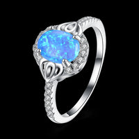 Platinum Plated Ring Womens Halo AAA Zirconia Opal Stone Blue B520