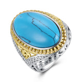 Yellow Gold Platinum Plated Halo Ring Kallaite Stone Blue B514