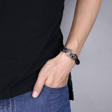 Stainless Steel Leather Bracelet 7.5 Inches 7.6MM Clip L350