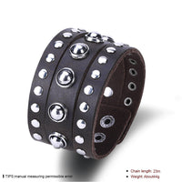 Leather Bracelet Handmade Black 9 Inches 43MM  Button Clasp L510