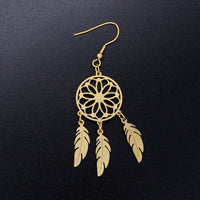 Stainless Steel Chandelier Earrings Net Web Feather Gold 70x20mm 0.7mm P191
