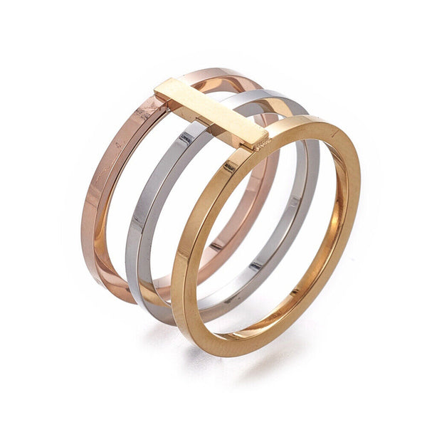 304 Stainless Steel Finger Rings Gold Rose Gold Silver Size 6~9 16~19mm Z680