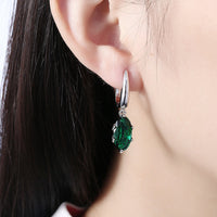 Platinum Plated Earrings Drop Dangle AAA Zirconia Green Latch Back Clasp L580