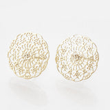 Brass Stud Earrings Flower Real Gold 14x14mm  0.6mm P216