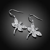 Sterling Silver Plated Earrings AAA Zirconia Fish Hook Dragonfly .76" L330