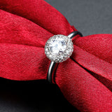 Platinum Plated Encrusted Halo Solitaire Ring AAA Zirconia Women B303