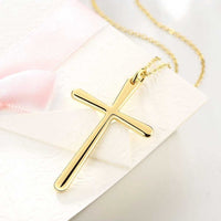 Yellow Gold Plated Necklace Women's Pendant Cross 20 Inches 1MM Lobster B139