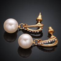 Gold Pearl Stud Drop Zirconia Earrings L105