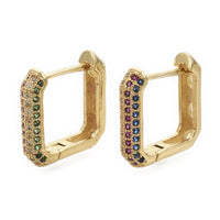 Cubic Zirconia Hoop Earrings Square Real Gold 16x16x4mm  Z367