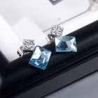 Platinum Plated Earrings  Stud AAA Zirconia Blue Push Back Clasp L681