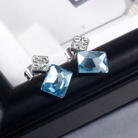 Platinum Plated Earrings  Stud AAA Zirconia Blue Push Back Clasp L681