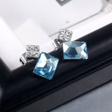 Platinum Plated Earrings  Stud AAA Zirconia Blue Push Back Clasp L681