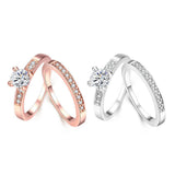 Rose Gold Platinum Plated Bridal Engagement Wedding Set Ring AAA Zirconia B153