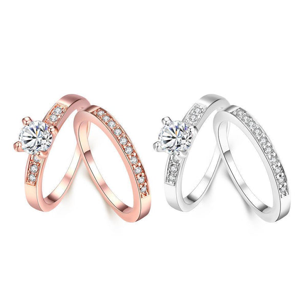 Rose Gold Platinum Plated Bridal Engagement Wedding Set Ring AAA Zirconia B153