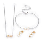 Stainless Steel Set Bracelet Necklace Earrings Infinity Gold Silver 18" Z750