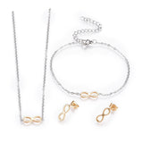 Stainless Steel Set Bracelet Necklace Earrings Infinity Gold Silver 18" Z750