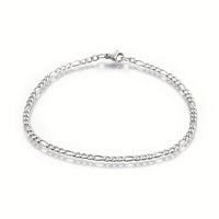 Stainless Steel Figaro Chain Bracelet Lobster Clasp Silver Color 8.6"  P237