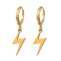 Huggie Hoop Earrings Stainless Steel Lightning Bolt Gold 30mm Z303