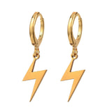 Huggie Hoop Earrings Stainless Steel Lightning Bolt Gold 30mm Z303