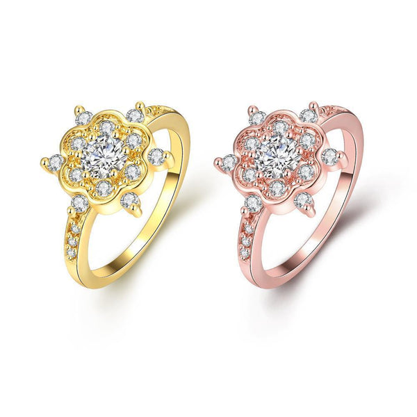 Rose Gold Plated Fashion Ring AAA Zirconia Women Flower B275