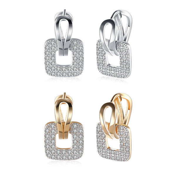 Platinum Plated Earrings  Drop Dangle AAA Zirconia Latch Back Clasp L577