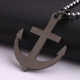 316L Stainless Steel Pendant 1.30 X1.58 Inch Anchor Black Necklace 22" B25