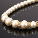 Gold Plated Necklace Pearl White Round Resizable L139 For Women