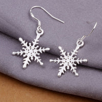 Sterling Silver Plated Chandelier Snowflake Hoop Pierced Earrings L156