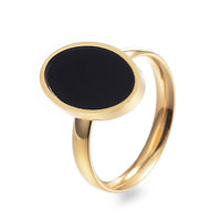 304 Stainless Steel Finger Rings Resin Oval Size 6~9 Gold 16~19mm Z691
