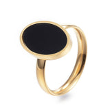 304 Stainless Steel Finger Rings Resin Oval Size 6~9 Gold 16~19mm Z691