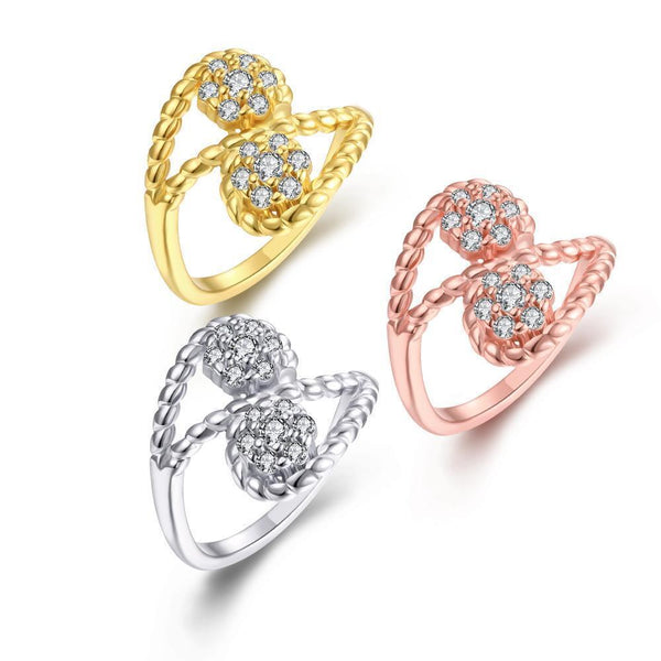 Rose Gold Platinum  Plated Cocktail Ring AAA Zirconia Women B265