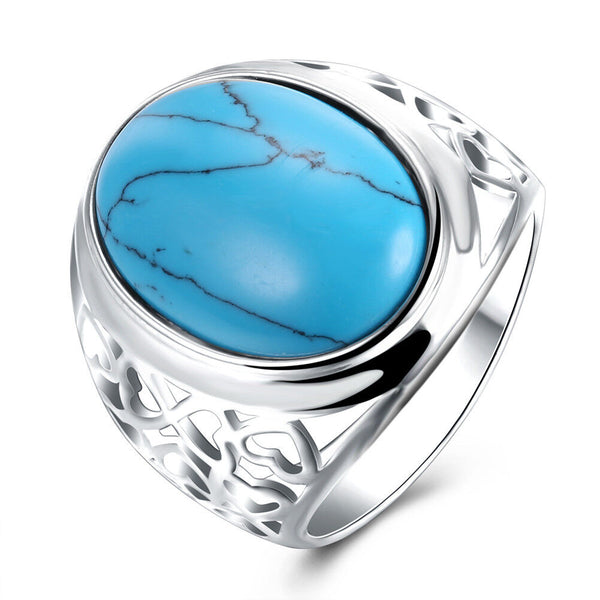 Platinum Plated Halo Ring Heart Kallaite Stone Blue B512