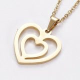 Stainless Steel Set Earring Pendant Necklace Heart Gold 18" P803