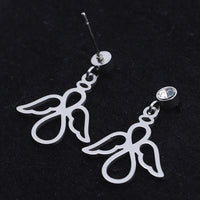 Stainless Steel Dangle Stud Earrings Zirconia Angel Silver 23.5mm 0.8mm Z369