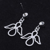 Stainless Steel Dangle Stud Earrings Zirconia Angel Silver 23.5mm 0.8mm Z369