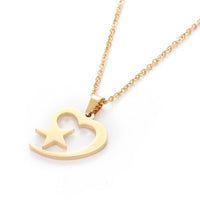 Stainless Steel Set Earring Pendant Necklace Heart Star Gold 18" P841