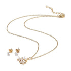 Stainless Steel Set Flower Pendant Necklace Stud Earrings Lobster Gold 18" Z765