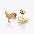 Stainless Steel Set Stud Earrings Pendant Necklace Dragonfly Gold 17.71" P724