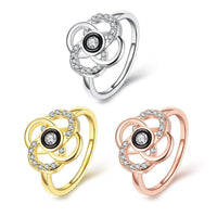 Rose Gold Platinum  Plated Fashion Ring Black AAA Zirconia Women Flower B293